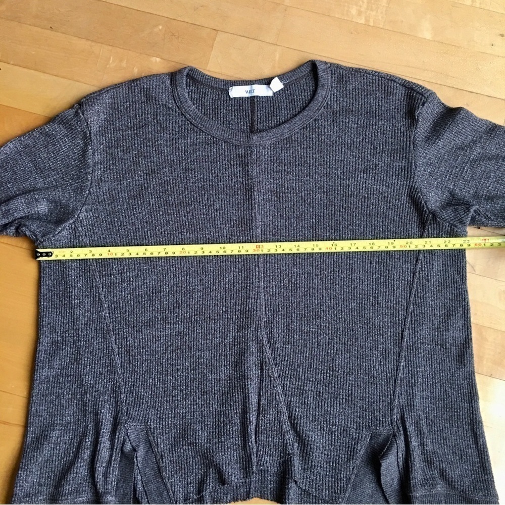 WILT Notched Hem Thermal Crewneck Lightweight Sweater, Brown Heather, Size S - Picture 11 of 17